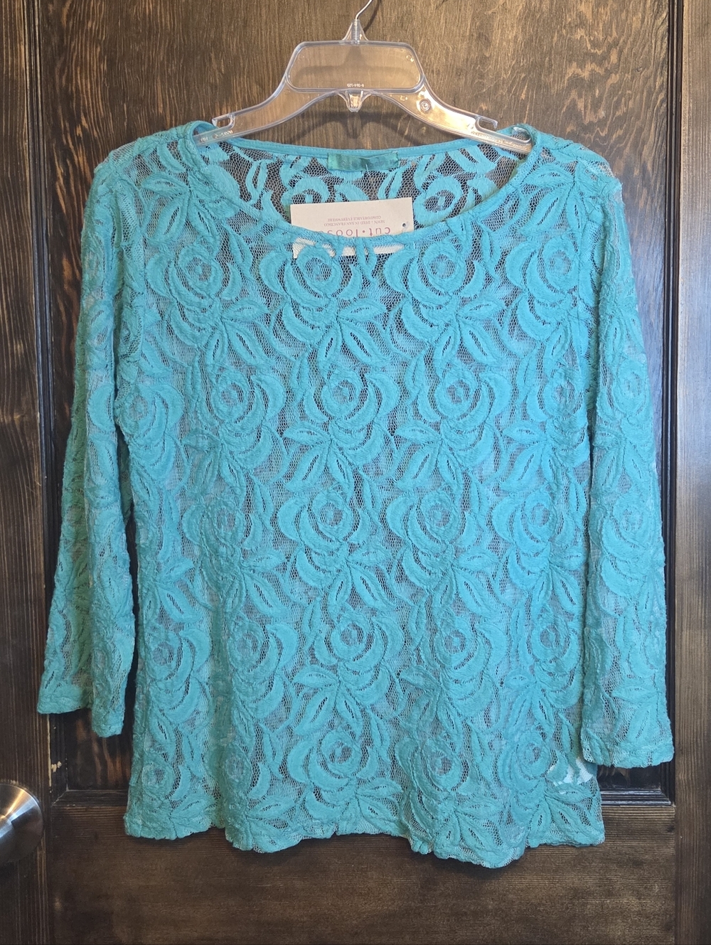 NWT Cut Loose Teal Lace 'Rosette' 3/4 Sleeve Top